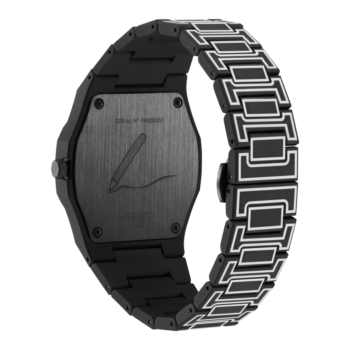 D1 Milano Ens Balck D1-pcbj33 Polycarbon Black Sketch Polycarbonate Quartz Watch