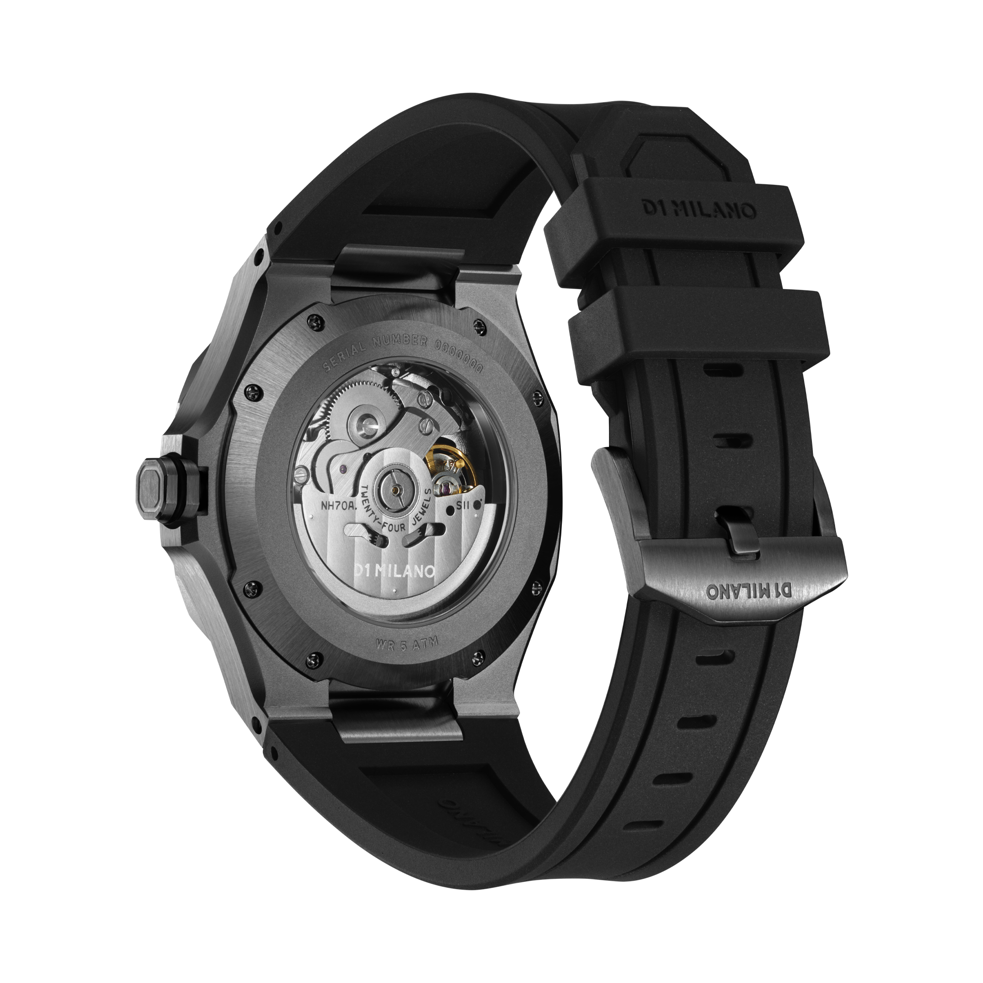 Skeleton Rubber 41.5 mm Gun Metal D1 Milano