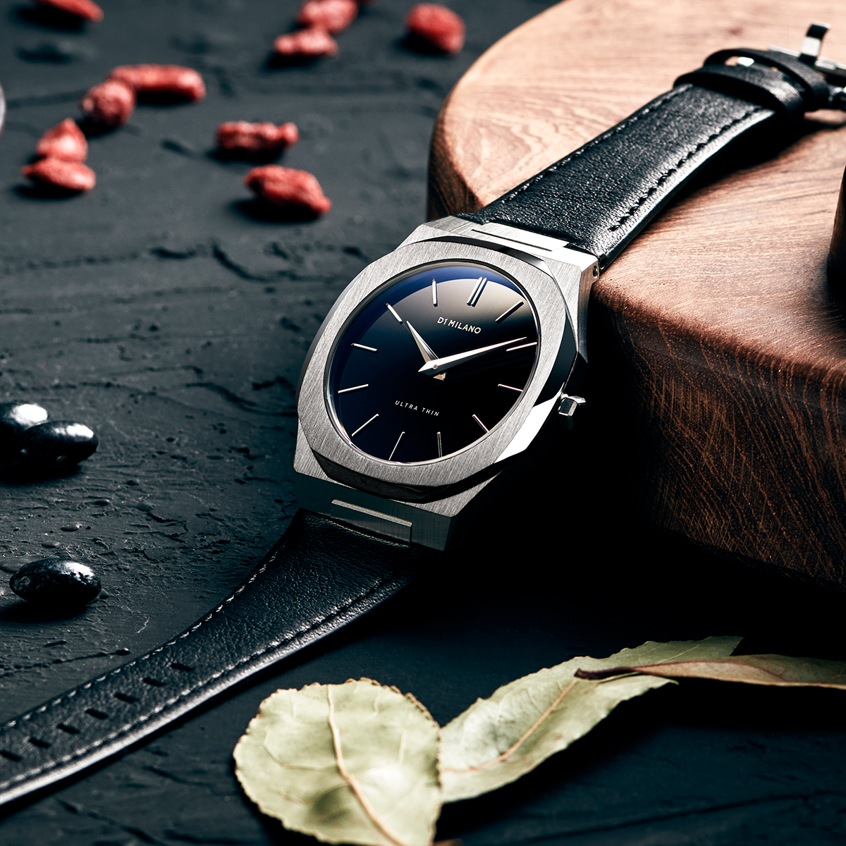 Ultra Thin Leather 40 mm Silver D1 Milano