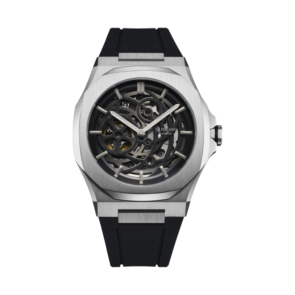 Skeleton Rubber 41.5 mm Silver D1 Milano