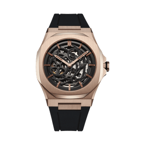 Skeleton Rubber 41.5 mm Rose Gold D1 Milano
